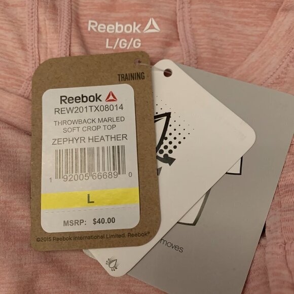 Reebok L Zephyr Pink Heather Crew Neck Back Cut-Out Moisture Wicking Muscle Tee - Picture 6 of 6